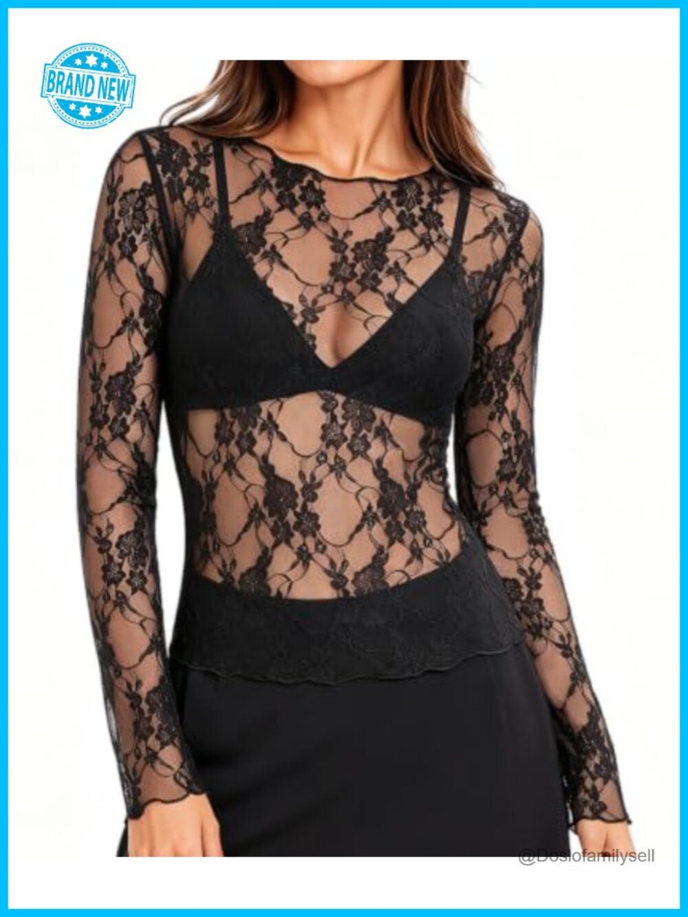 Women's Lace Mesh Long Sleeve Blouse - Sheer Floral Top